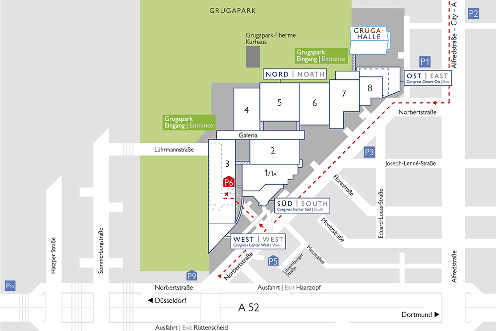 Anzeige: Geländeplan und Anfahrt zum Parkhaus P6